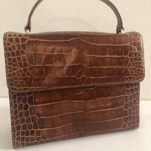 Stunning Donald Pliner Brown Croc-Embossed Leather Bag